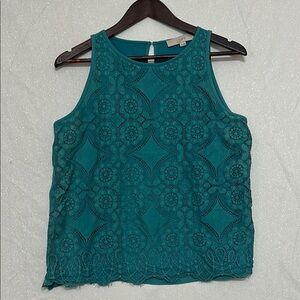 LOFT Blue Embellished Lace Tank Top. Size small